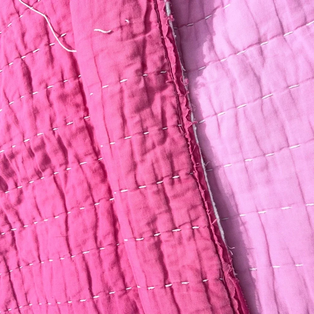 Unbranded Kantha Quilt Full Queen Pink Reversible Hand Stitched Cotton Good